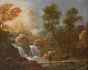unknow artist Landschap figuur op een brug bij een waterval oil painting on canvas